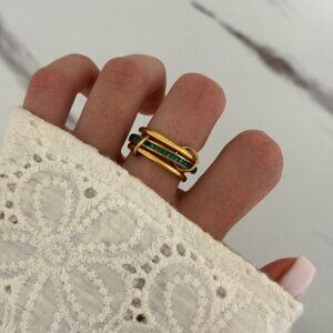 Sku:0280 gold green ring with rings with zircon stone made of stainless steel